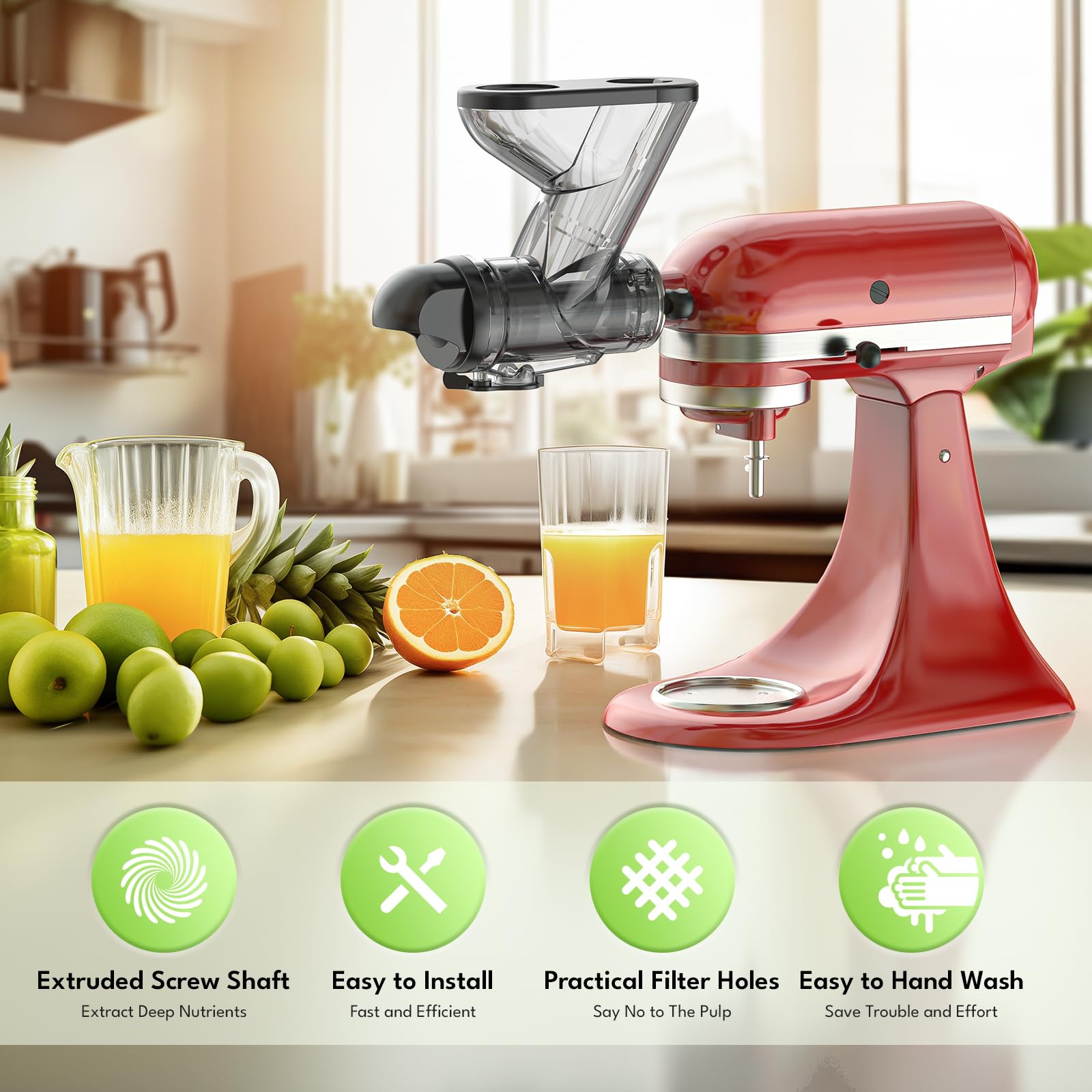 TPGSING Kau Entsafter Aufsatz für KitchenAid Standmixer, Kaltpressen Langsamer Entsafter Aufsatz für KitchenAid, Entsafteraufsatz für Kitchen Aid mit Dual-Einfüllschacht für Gemüse und Obst