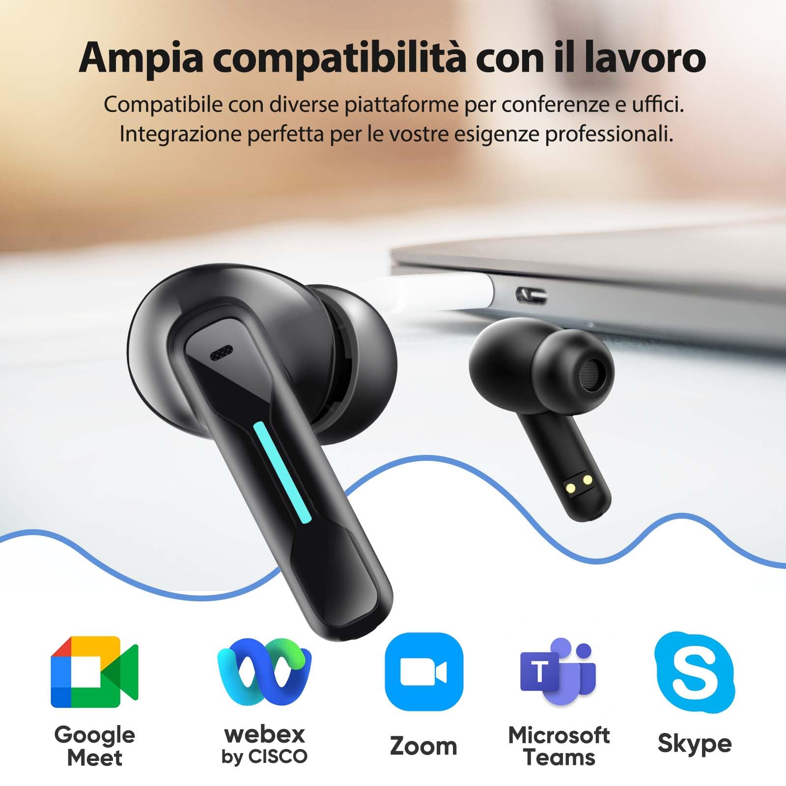 Middle Rabbit SW4 pro Auricolari Wireless USB per PC Laptop Cuffie Bluetooth in Ear Senza Fili con Dongle da 2,4 GHz per Lavoro Senza Filo Auricolare con Microfono per Computer Desktop Call Center