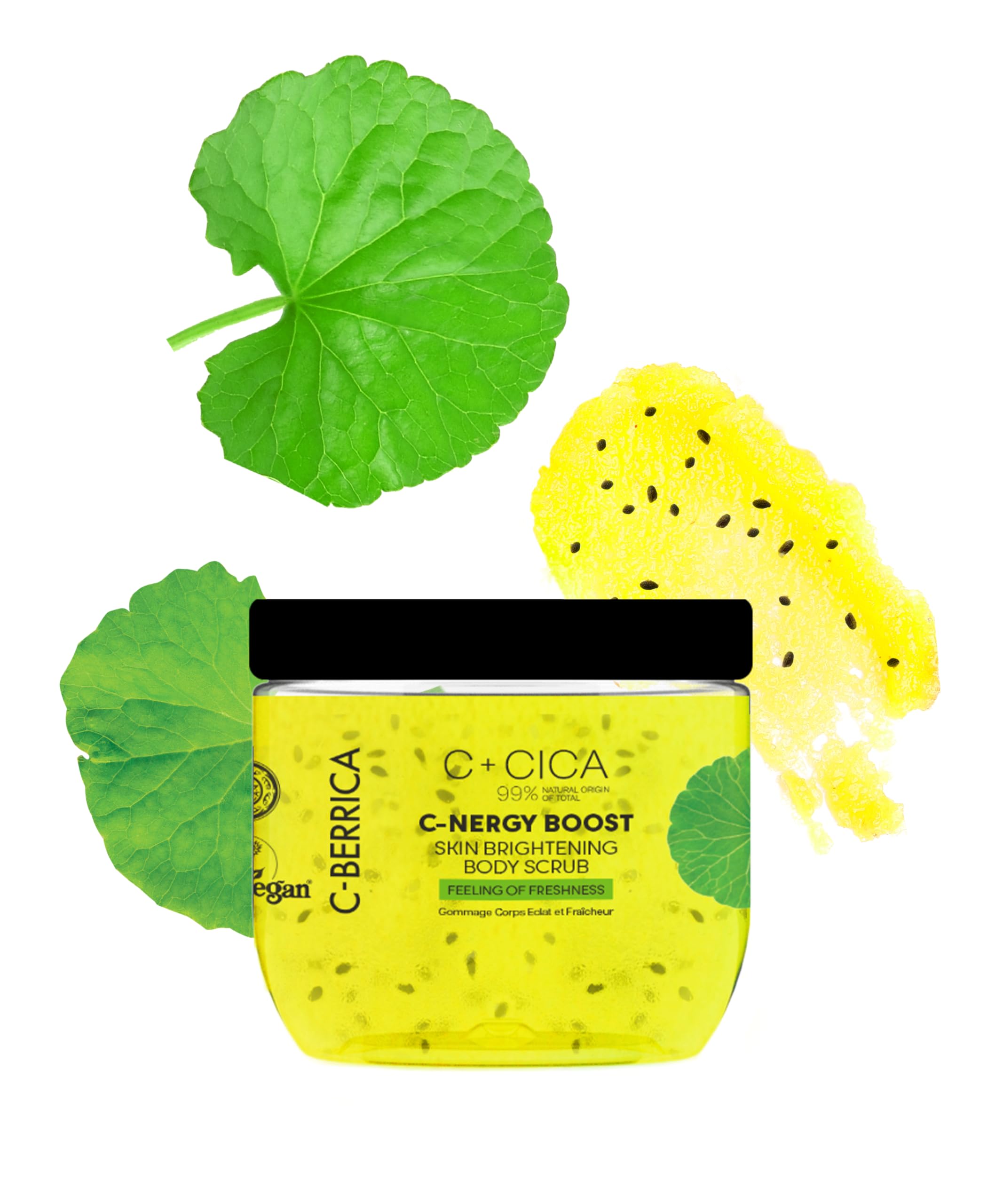 C+CICA C-BERRICA C-ENERGY BOOST SKIN BRIGHTENING BODY SCRUB - feeling of freshness. K-Beauty inspired GLASS SKIN routine infused with Centella Asiatica and Vitamin C, 200ml
