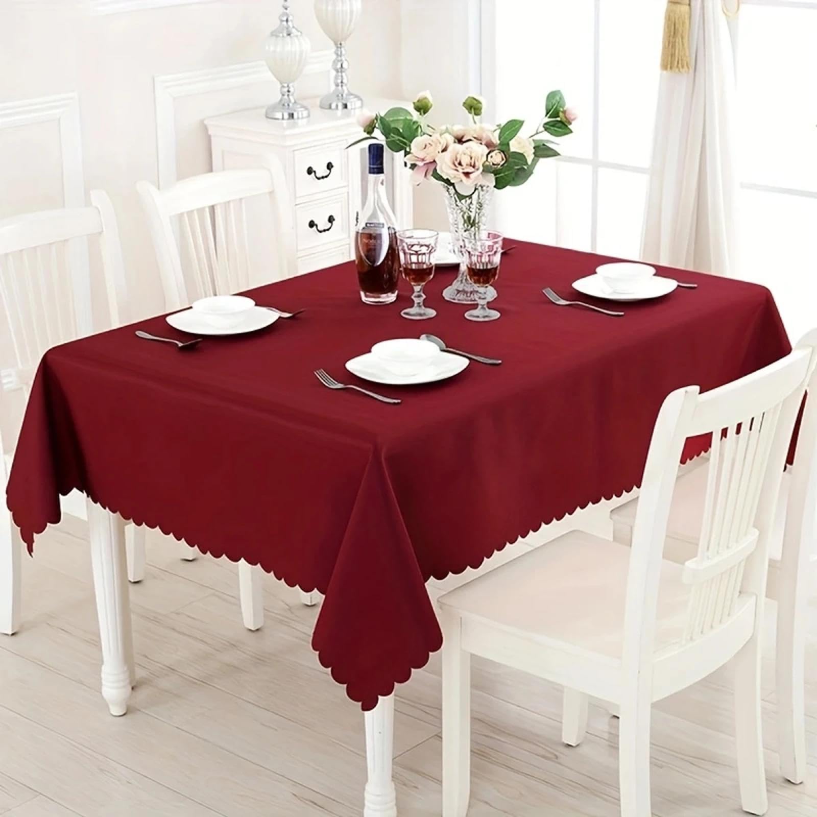 Nappe en polyester rouge vin lavable 100x150cm anti-plis pour table de restaurant