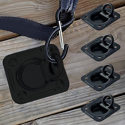 Miniatura 6 de Lonffery Paquete de 4 anclajes de amarre de anillo en D empotrados (capacidad de 6,000 libras), kit resistente para remolque o entregas, color negro