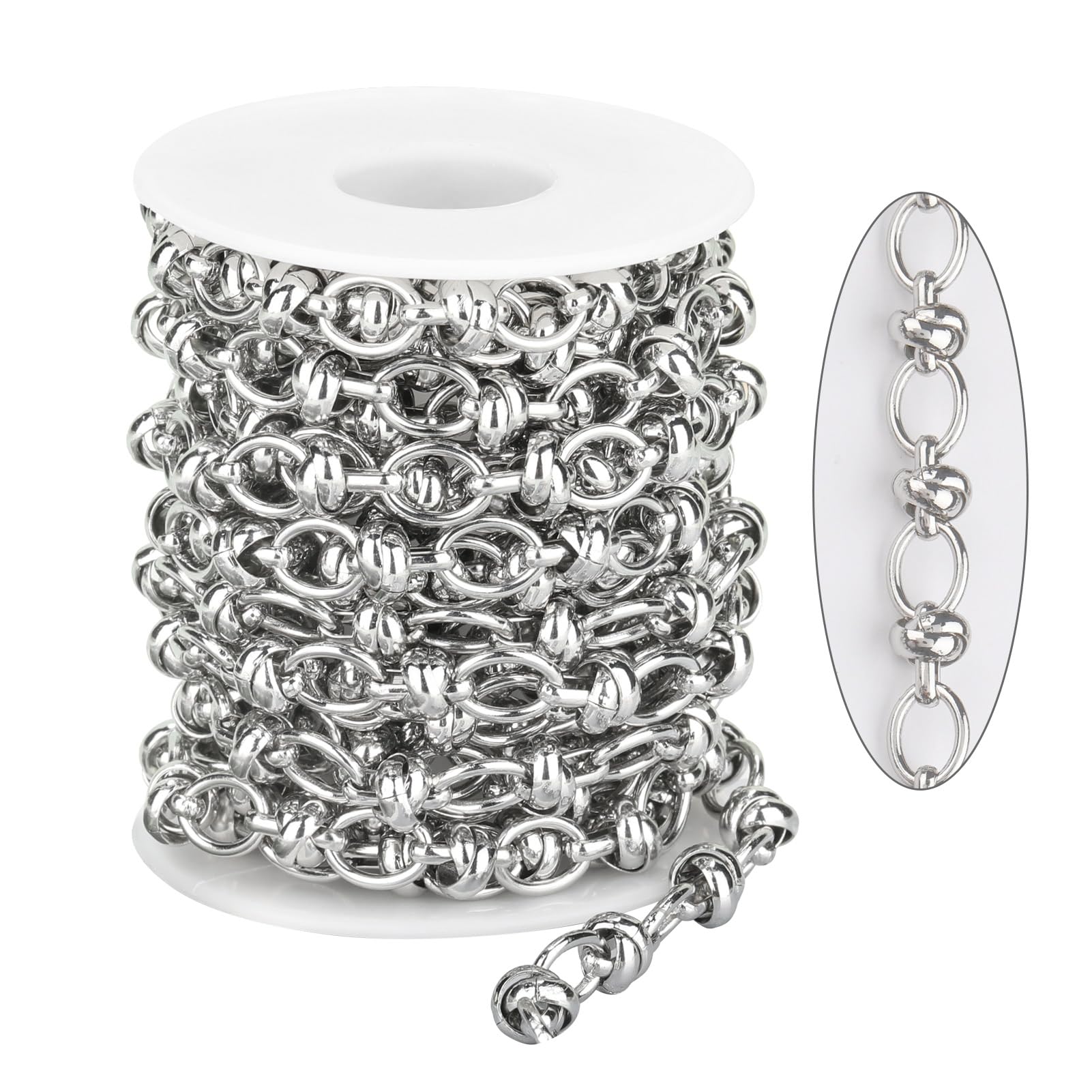 Cadenas de hierro chapadas en plata de 4 m para hacer joyas, cadena de eslabones circulares ovalados, rollo de cadena de cable grueso con hebillas para hombres, joyería de bricolaje, | Cadena de plata gruesa a granel con hebillas para hombre, joyería de b