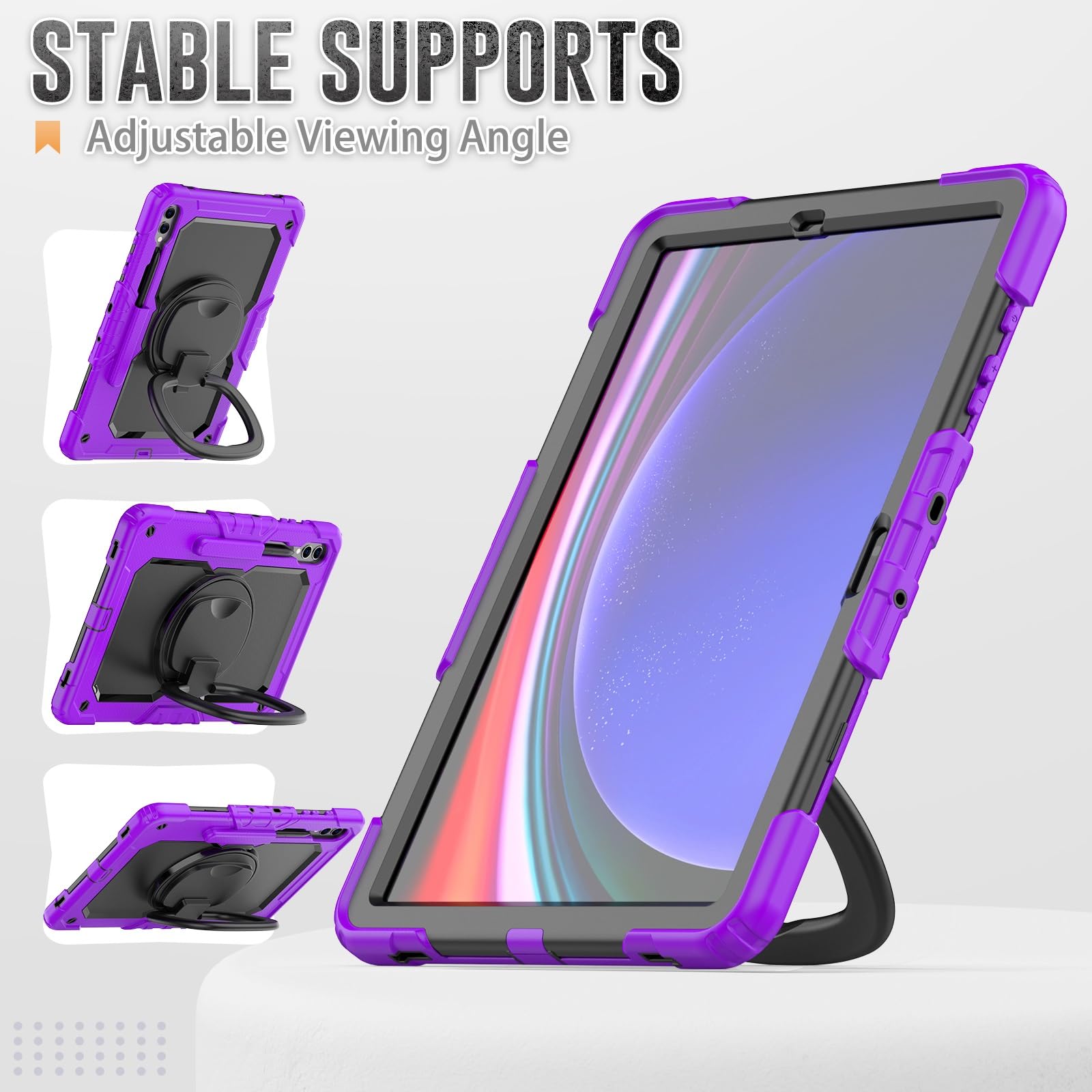 Custodia in TPU Resistente e Antiurto For Samsung Galaxy Tab S10 Plus 12.4" 2024 SM-X820/X826B/X828U For Bambini, Maniglia Girevole a 360 Gradi Staffa di Supporto W Protezione Schermo+Tracolla(Mor)