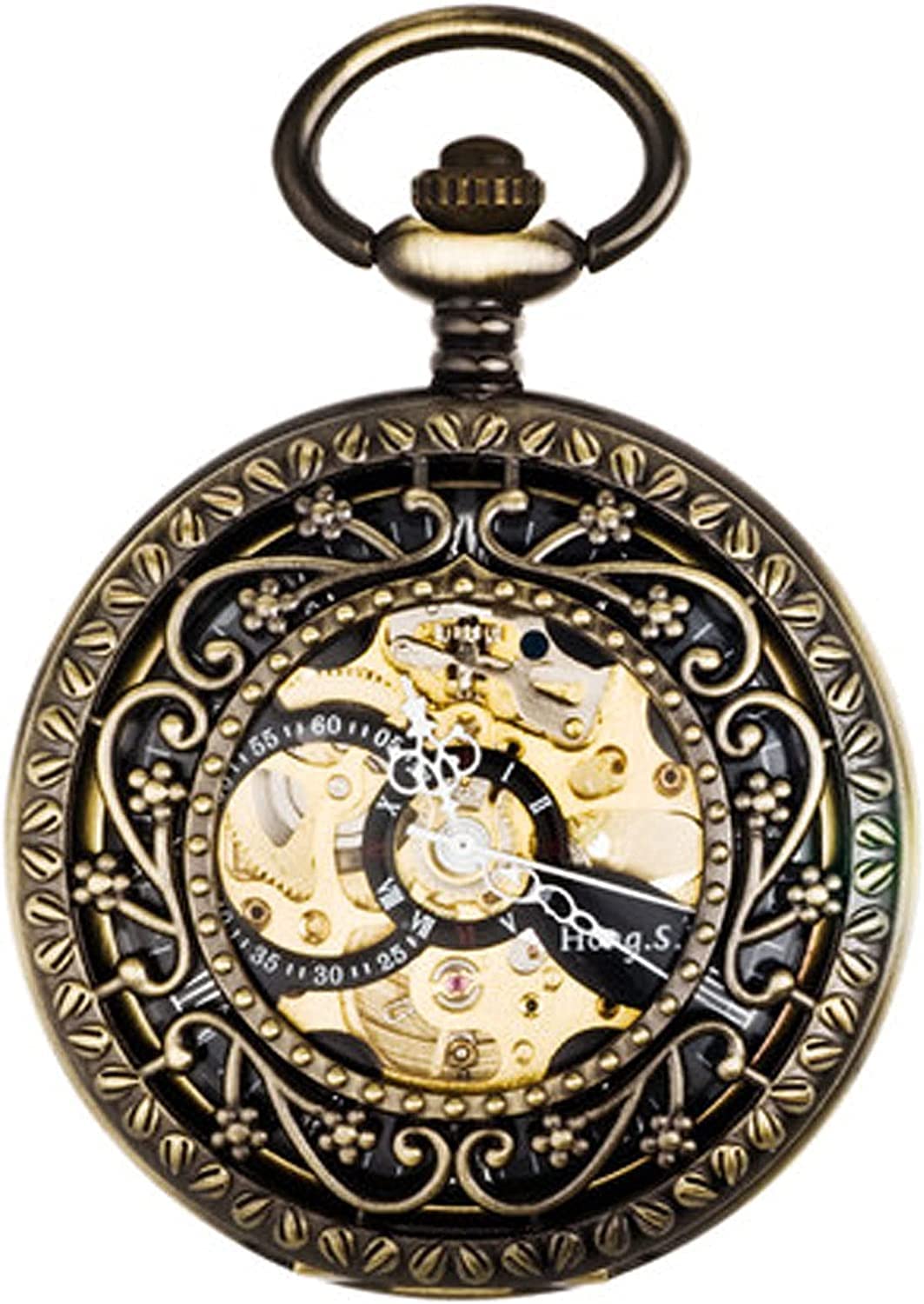 Zegarek kieszonkowy w stylu vintage, zegarek kieszonkowy z łańcuszkiem dla kobiet mężczyzn, zegarek kieszonkowy w stylu vintage Automatyczny mechaniczny zegarek kieszonkowy Retro etui z klapką Grawero
