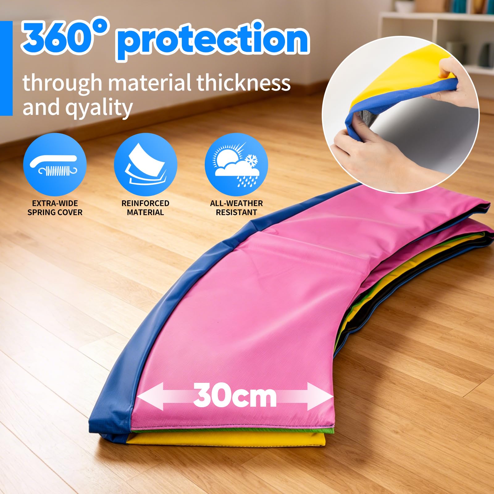 NONMON Coussin de Protection Remplacement pour Trampoline Ø 244 305 366 397 427cm, Housse de Protection des Bords Indéchirable Couverture Rembourrage, Tapis de sécurité Résistant aux UV