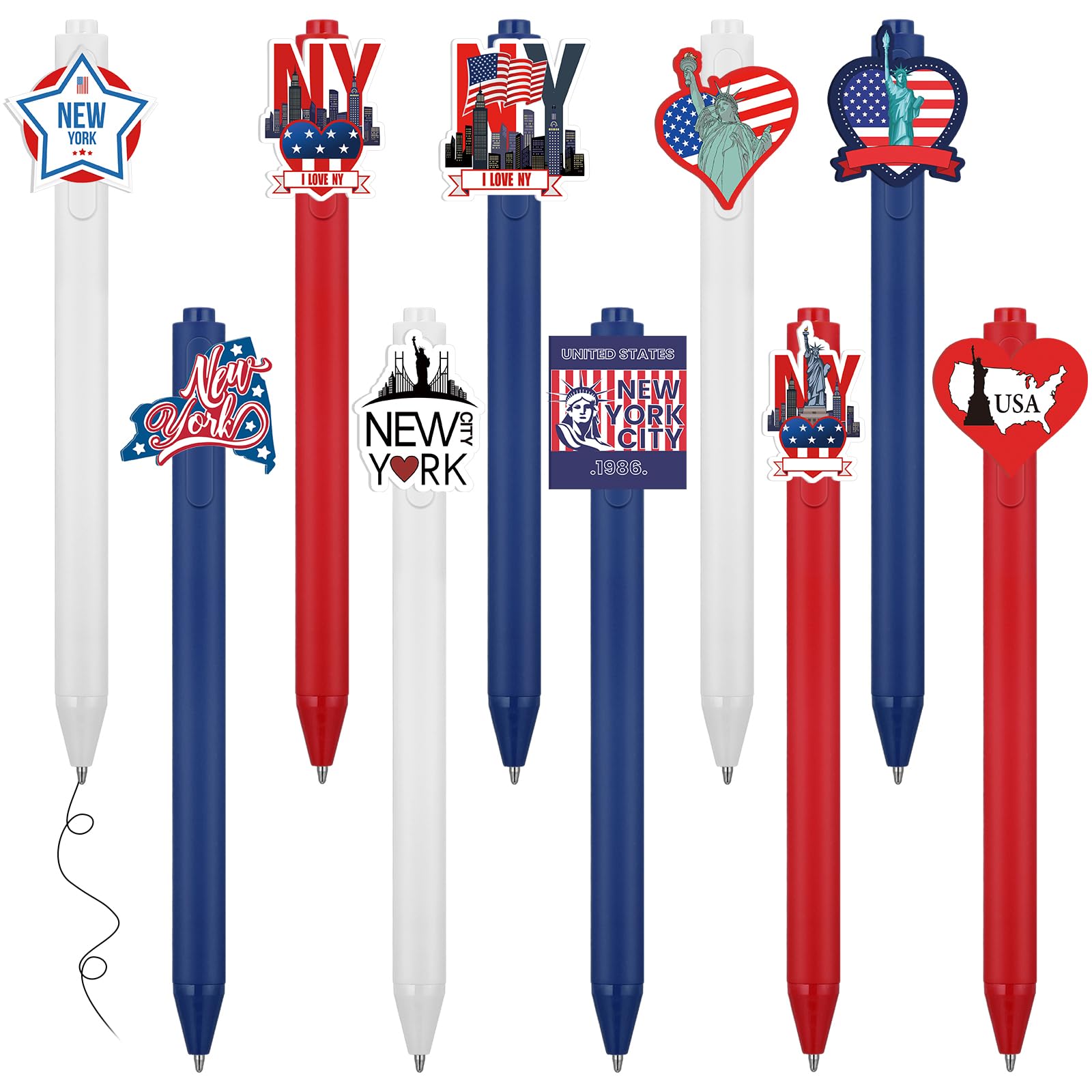 Sayglossy 10 Pcs New York City Pens New York Souvenirs NYC Gifts USA Flag, Statue of Liberty Ballpoint Pens Bulk for 4th of July Souvenirs NY Traveler