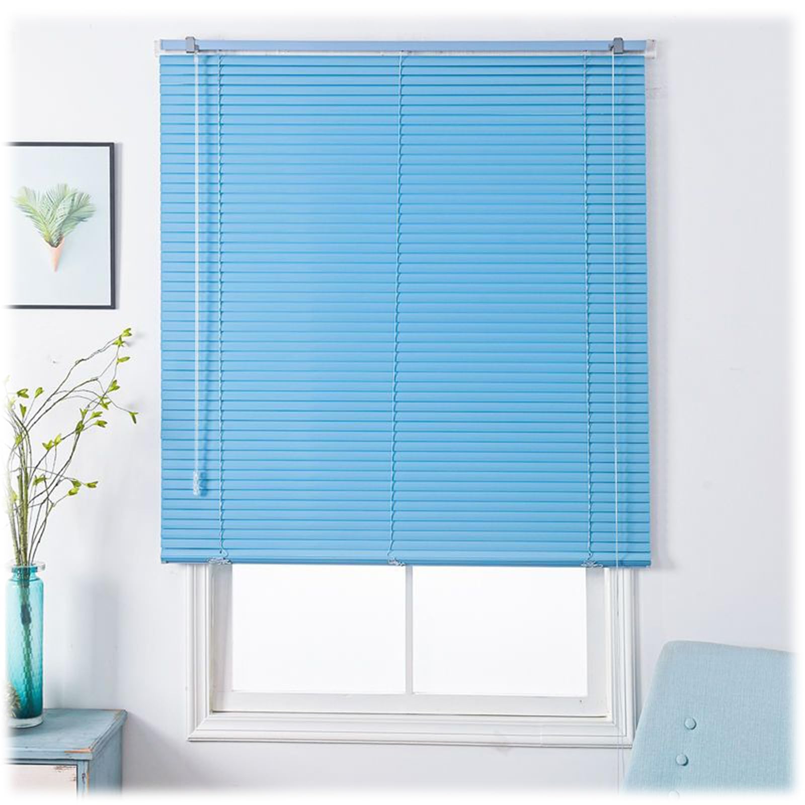 Aluminium Metal Venetian Blinds for Indoor Windows, 25mm Slat Bathroom Privacy Window Shades, Horizontal Blackout Curtains Home Office 40/60/80/90/100/110/120/130/140/150/160cm W(Blue)
