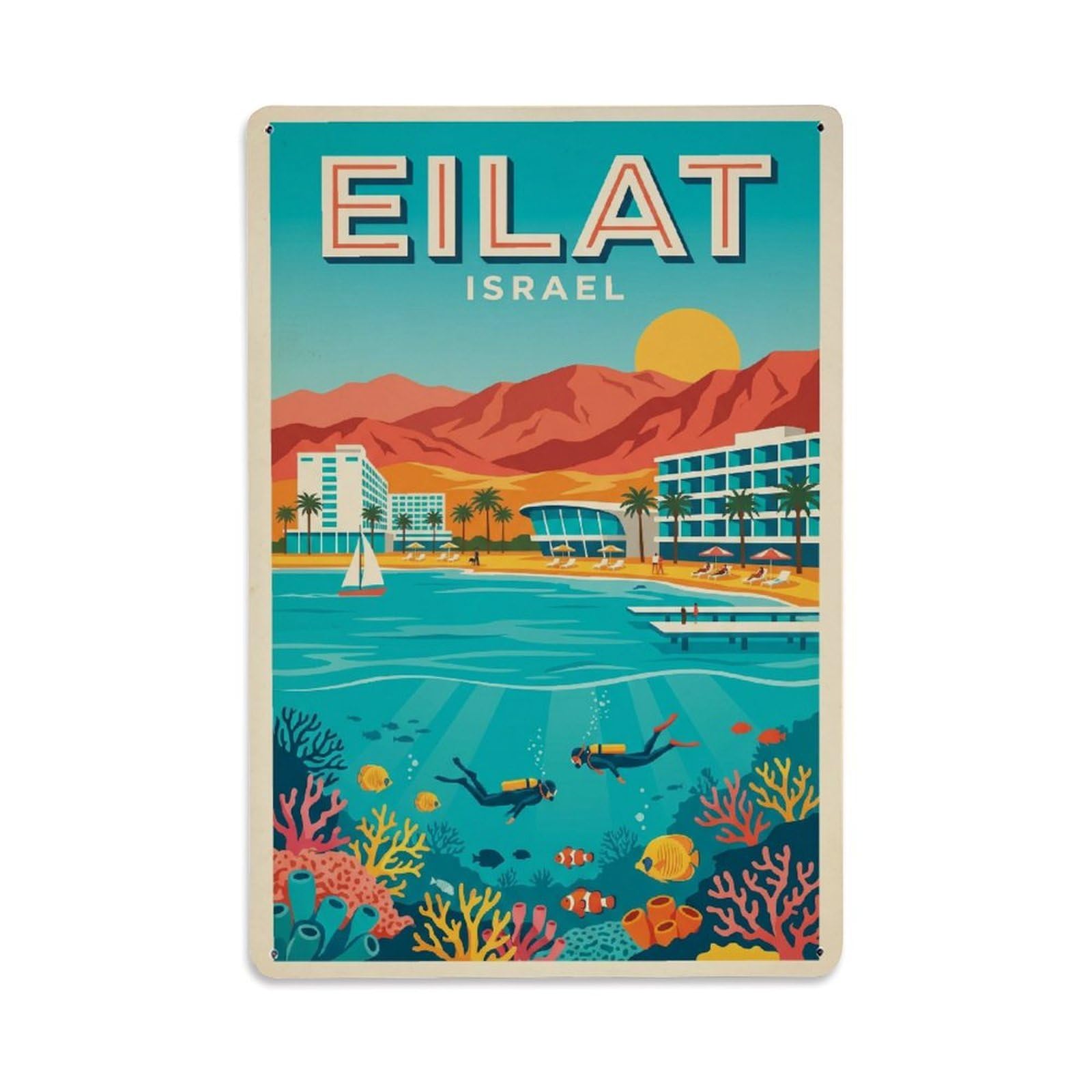 Metal Tin Sign Retro Israel Eilat Travel