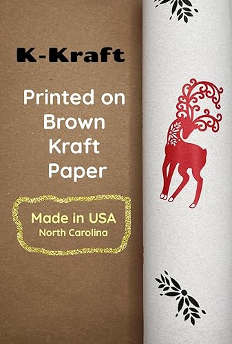 Miniatura 8 de K-Kraft Hecho en Estados Unidos, estampado de Navidad vintage en papel de estraza marrón retro, perfecto para regalos y paquetes de vacaciones (3