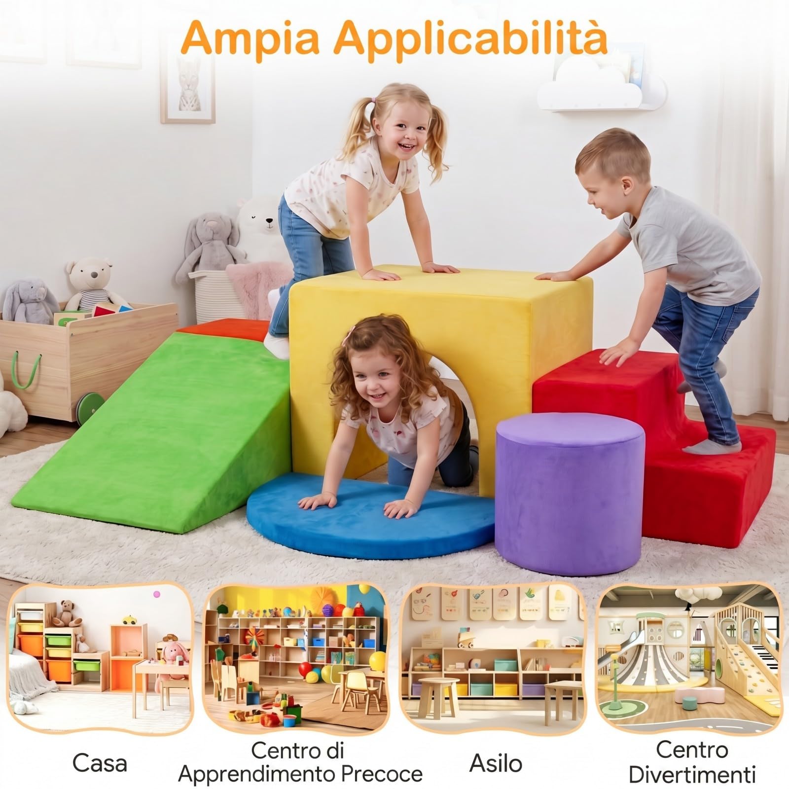 COSTWAY Set di Blocchi in Schiuma per Bambini 3+ Anni, Costruzini Morbide a 6 Pezzi per Mattoncini Sensoriali Componibili, Giochi con Arrampicata, Scivolo e Scala, per Cameretta e Nido (Rosso)