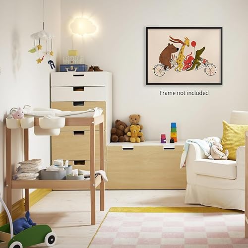 Miniatura 5 de Divertido póster colorido para niños pequeños, diseño retro de desfile de bicicletas de animales, arte de pared, impresión de lienzo para guardería,