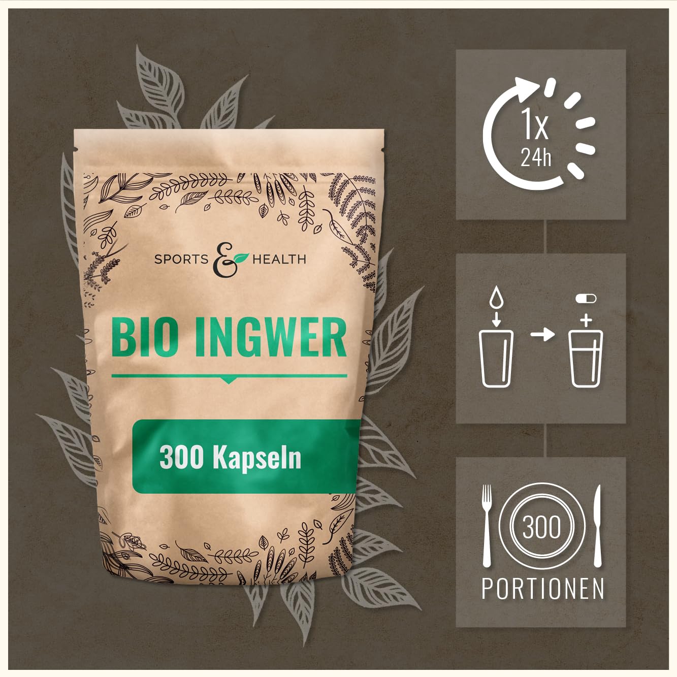 Ingwer Kapseln – BIO – 300 Kapseln – 600mg pro Kapsel – Vegan – Frei von Zusatzstoffen – Ingwer Kapseln Hochdosiert