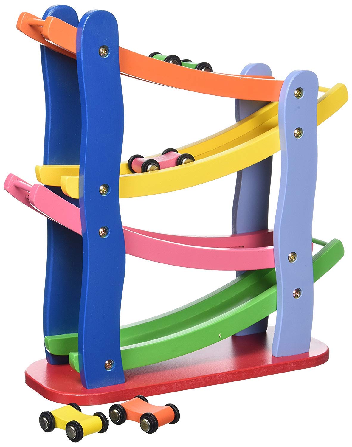 Wooden Click Clack Racetrack with 4 racing cars (Click Clark Trace Race)