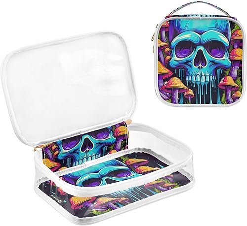 Miniatura 3 de Skull Mushrooms Clear Toiletry Bag for Traveling,2 Pack Makeup Cosmetic Bag with Zipper,Travel Bag for Toiletries,Travel Essentials 21214501