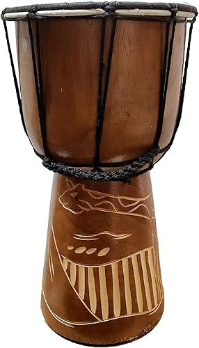 Miniatura 46 de Djembe Drum Carved Bongo música de inspiración africana también una idea única para regalar. Carver Abstract Elephant Giraffe Turtle.