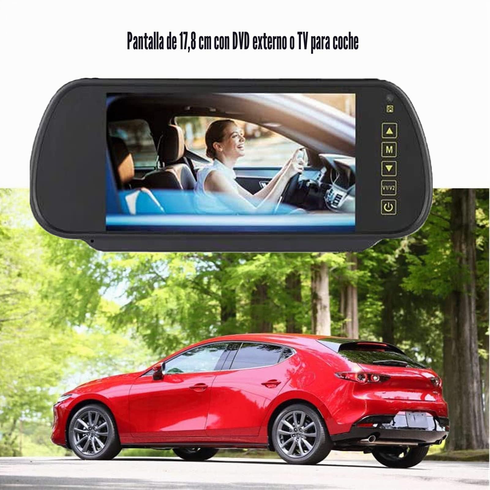 Espejo retrovisor de coche de 7 pulgadas, monitor LCD con atenuación automática, cámara de visión trasera AV2, que reconoce automáticamente, con soporte, con protección contra cortocircuitos, adecuado