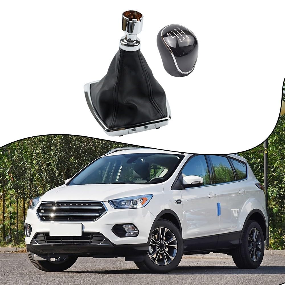 Pomello Cambio 6 Marce + Cuffia In Pelle Cromata Per Ford Kuga (2008-2012) E C-MAX (2008-2010) - 3