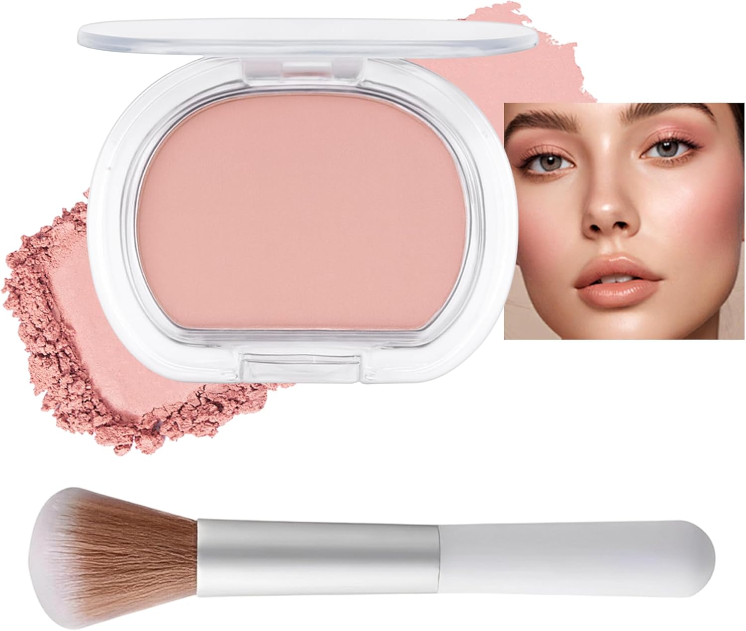 Creamy Peach Matte Powder Blush Palette Cheeks Face Makeup, Face Blusher Palette with Brush, Soft Blendable Color, Lightweight Buildable, Long-Lasting without Smudging, Makeup Gift # 07