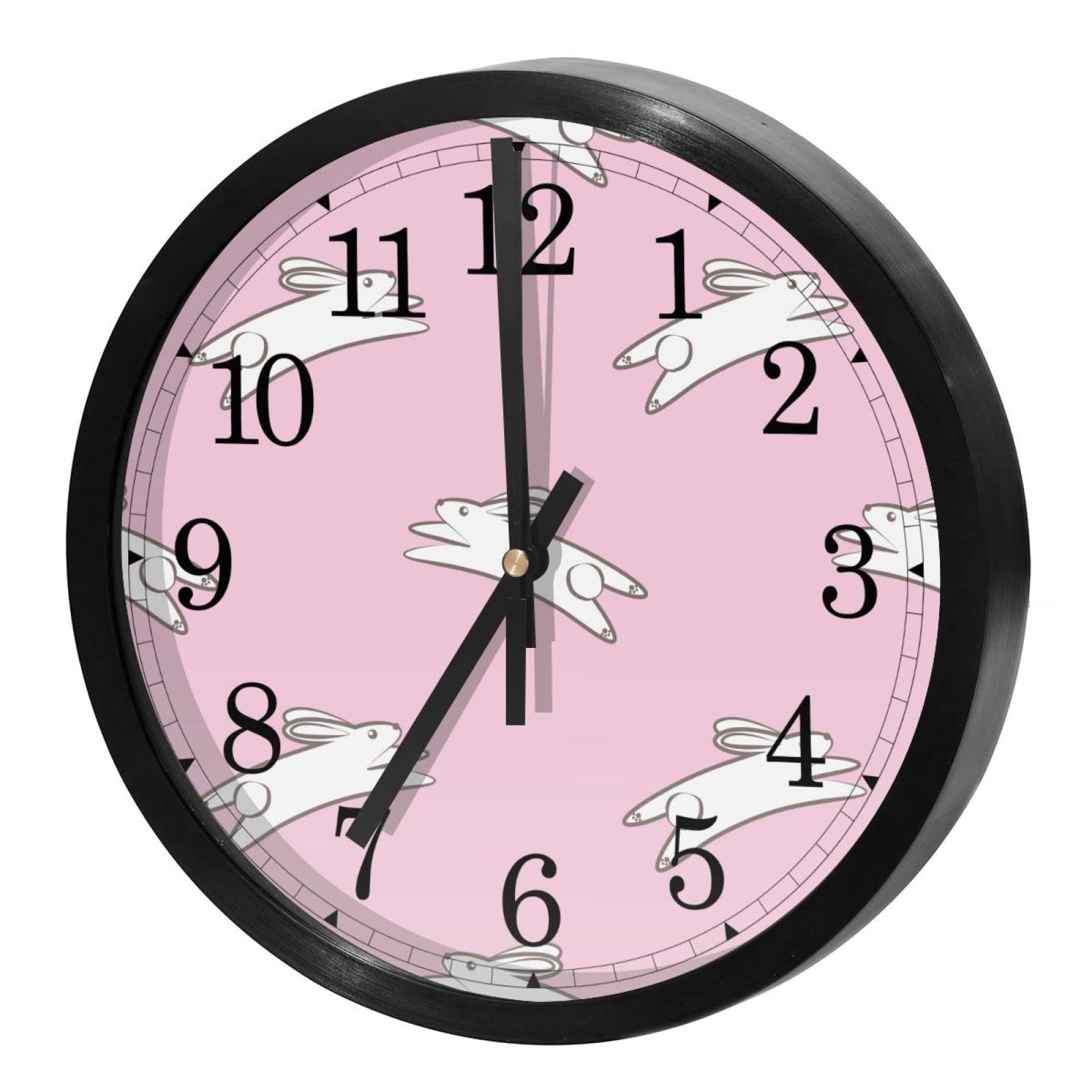 Horloge murale silencieuse pour chambre d'enfant - Déco lapin rose à quartz