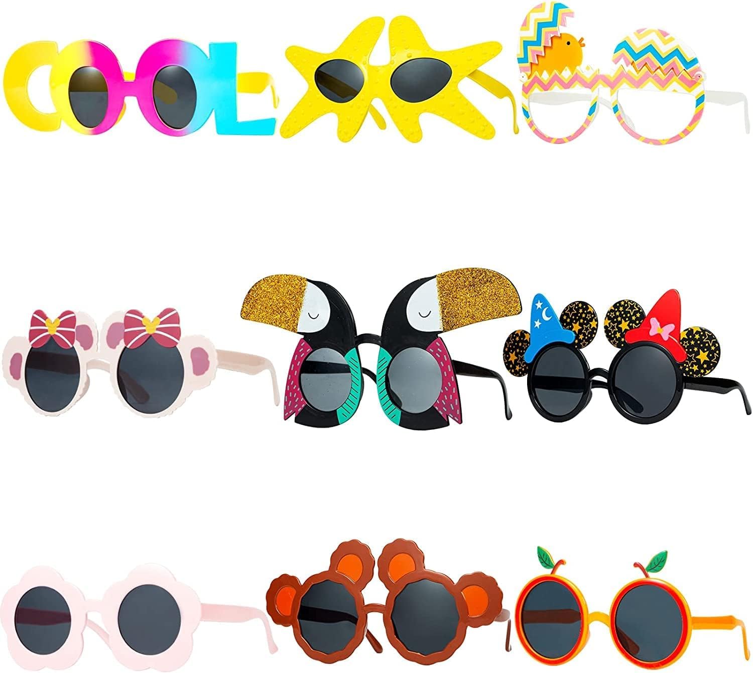 Party Sunglasses, 9 Pairs Funny Hawaiian Glasses, Novelty Giant Fancy Summer Kids Favors, Tropical Dress Props, Photo Booth Props Beach Themed Supplies Decoration