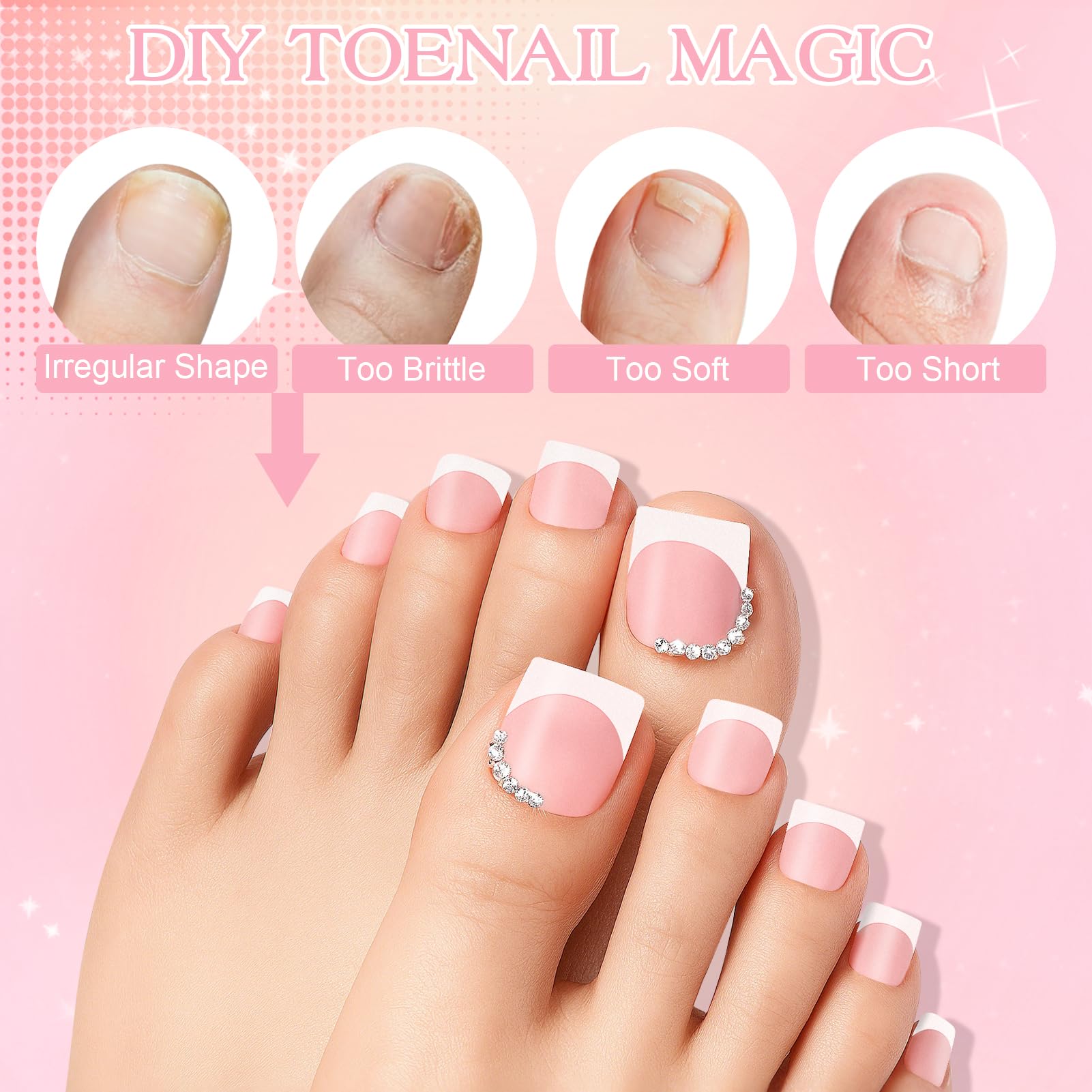 Kiiwah 150pcs French Tip Toe Nails, 15 Sizes Short Sharp Square Toe Nails False, Artificial Stick on Toenails - Image 4