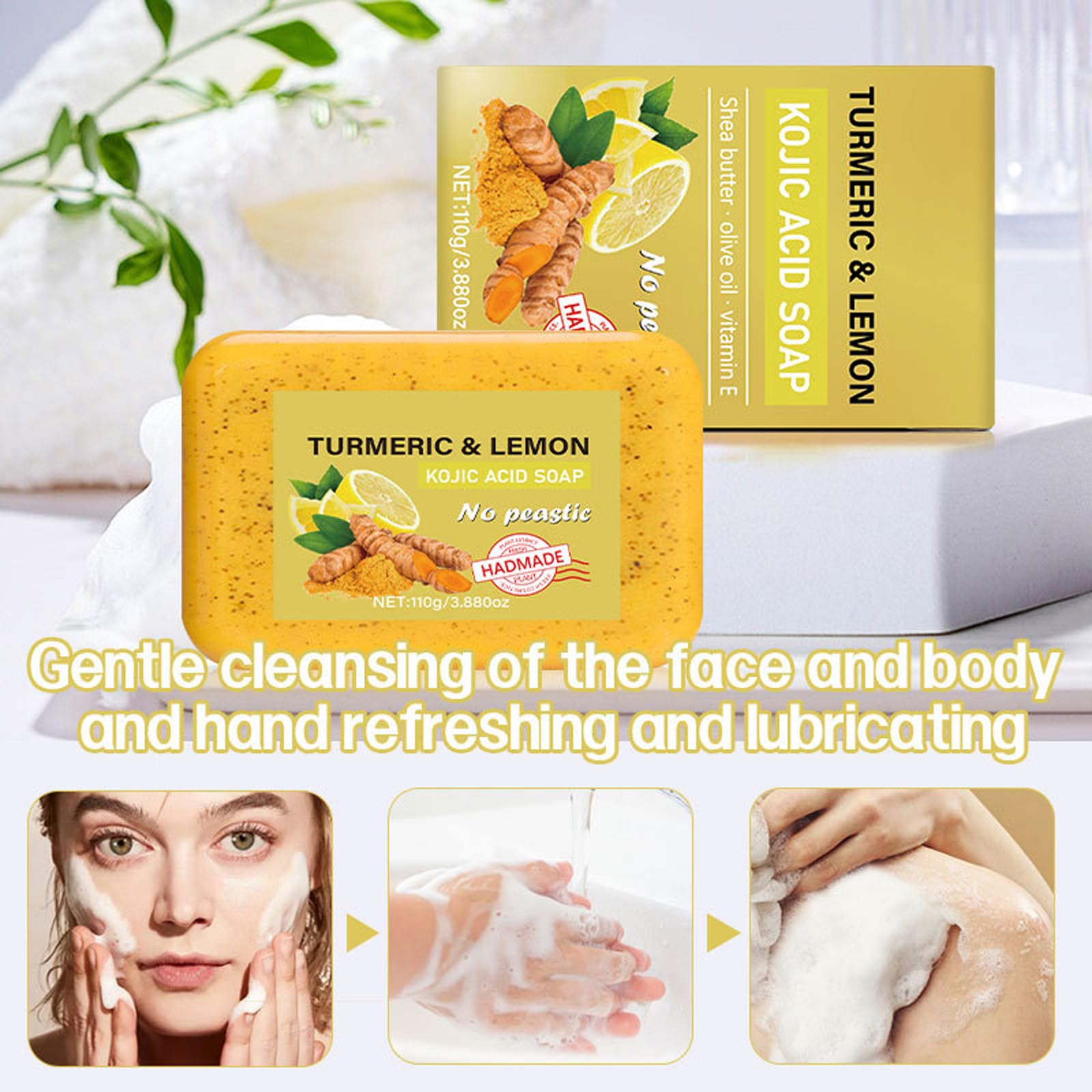 Kojic Acid and Turmeric Soap, Turmeric Soap For Face&Body, Tumeric Bar for Dark Spots Hyperpigmentation, Smooth Skin - Image 2