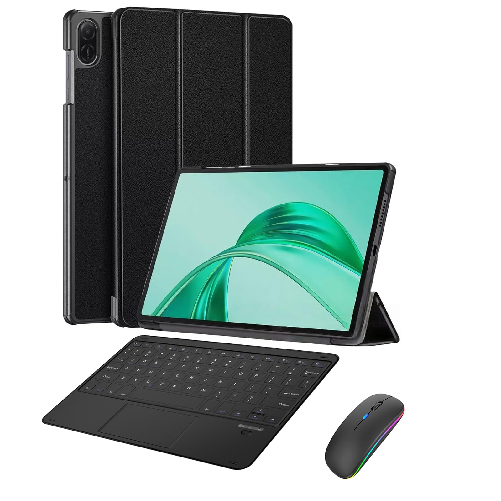 YHFZR Tastiera Custodia per Honor Pad 9 Tablet, QWERTY Sottile PU Custodia con Supporto Cover Tastiera Rimovibile Wireless Keyboard per Honor Pad 9 Tablet 12,1 Pollici, Nero