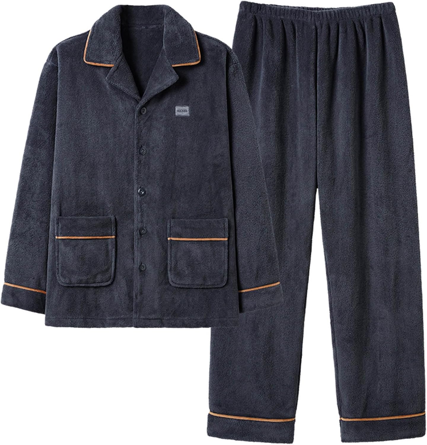 Men Lightweight Solid Loose Comforable Pajamas Sets Long Sleeve Sleepwear Button-Down PJs Set Two-Pieces Loungewear