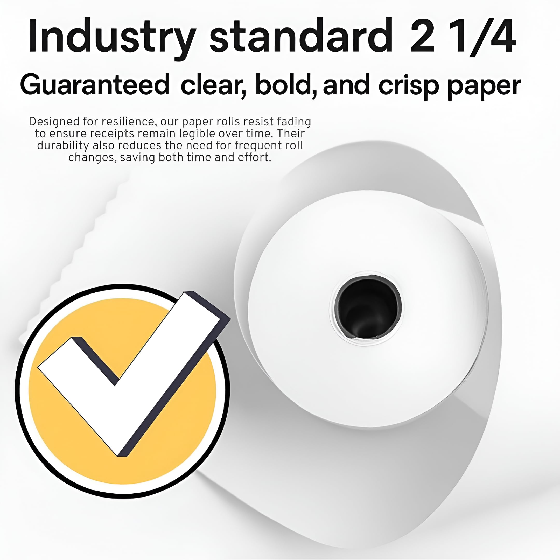 Rollos de papel térmico de 2 1/4 pulgadas x 50 pies, sin BPA, se adapta a todos los terminales de tarjetas de crédito de 57 mm, mini rollo de papel de impresora térmica de recibos de 2 1/4 pulgadas x