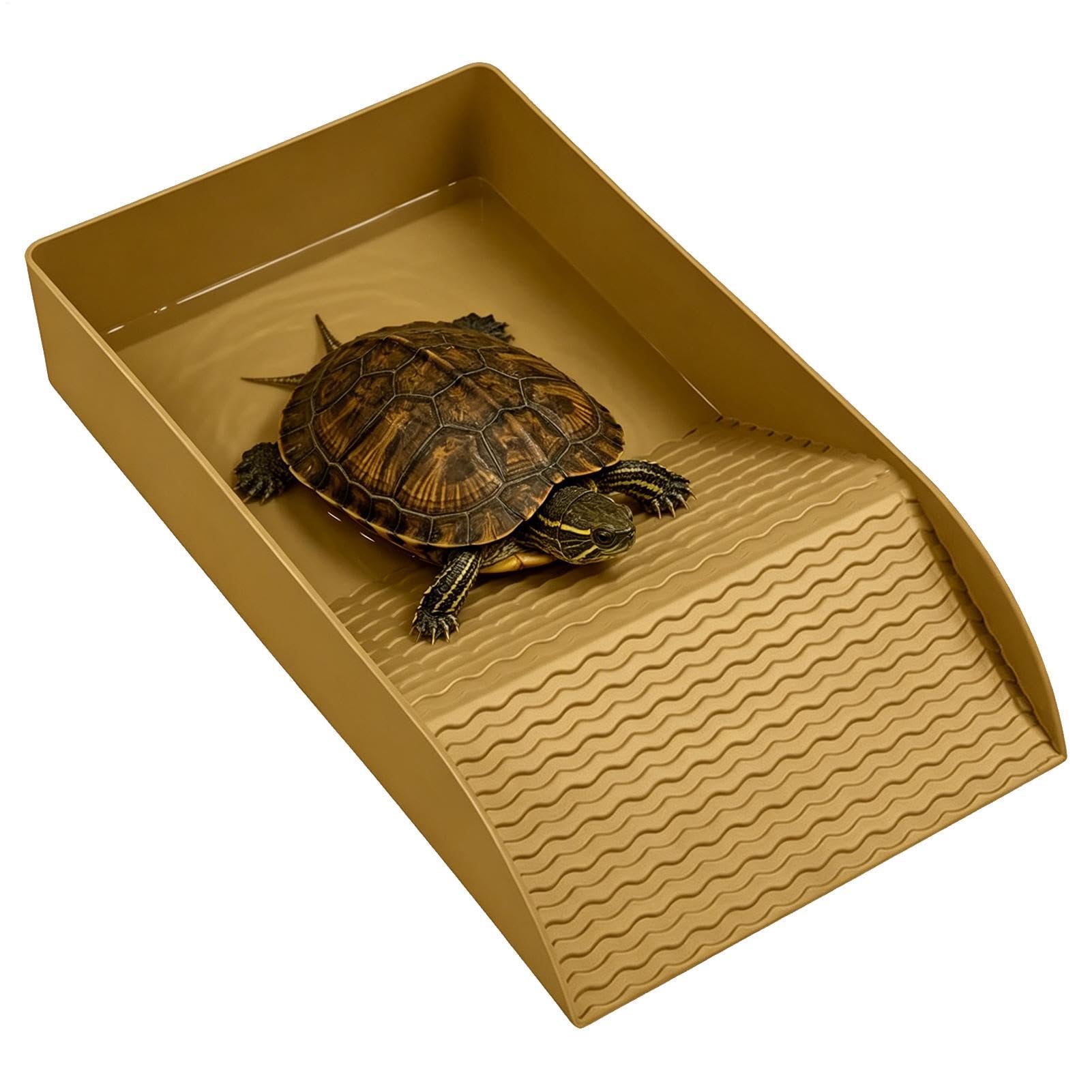 Plato de agua de tortuga, cuenco antideslizante para piscina de reptiles con rampa, accesorios reutilizables para el hábitat de tortugas, cuenco de alimentación para tomar el baño