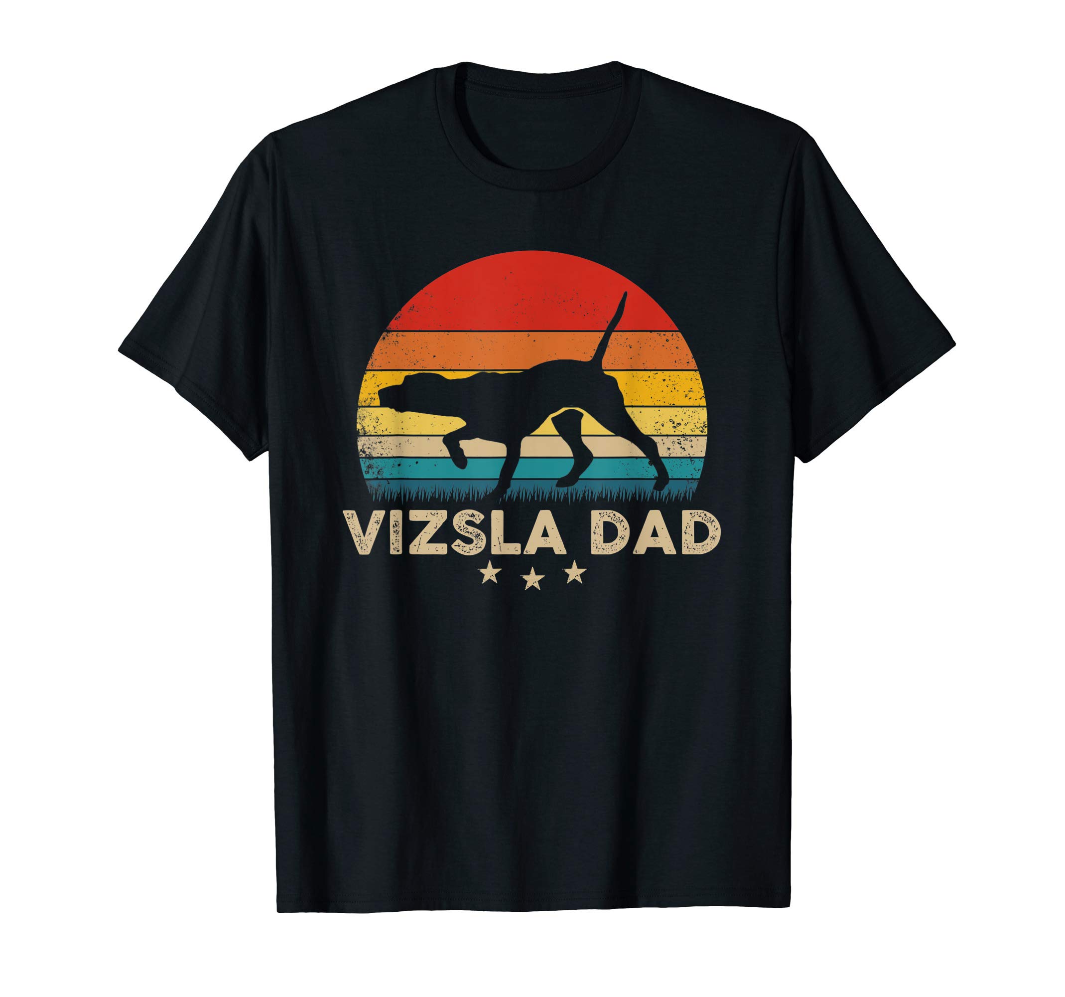 Funny Vizsla TeesVintage Vizsla Dad Silhouette Retro Sunset T-ShirtOEKO-TEX STANDARD 100