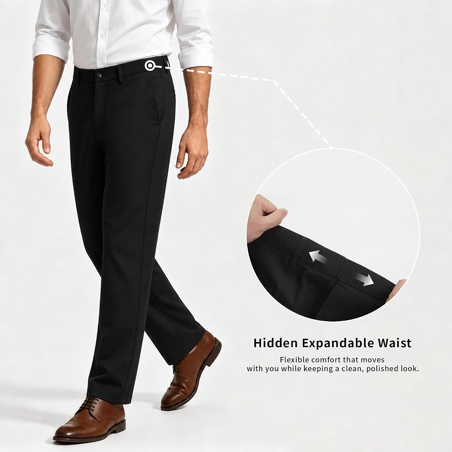 Men's Classic Fit Wrinkle-Resistant Stretch Waist Dress Pant Slim Fit Suit Pants (Black,38×32), Black(slim)