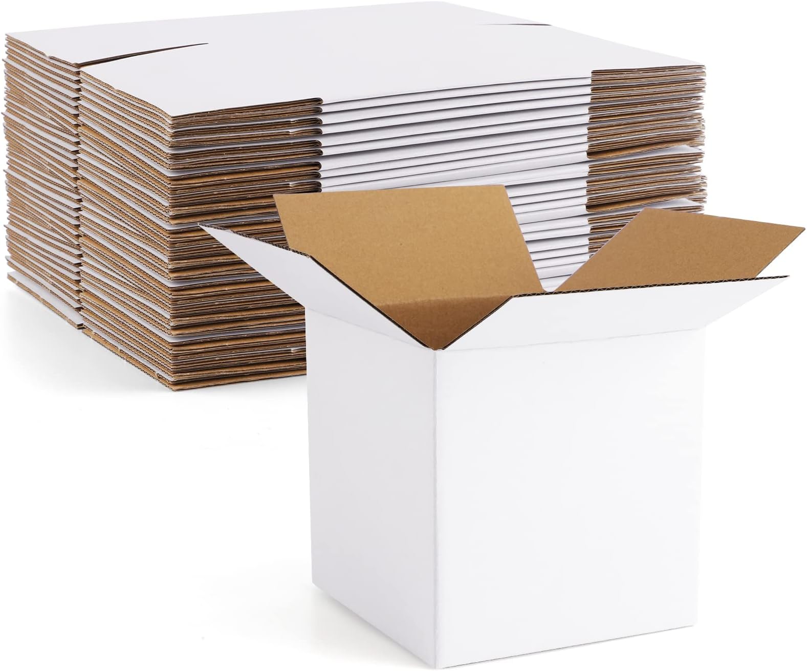 Eupako 5x5x5" Cardboard Box Mailers 25 Pack White Cube Corrugated Small Shipping Boxes for Mailing
