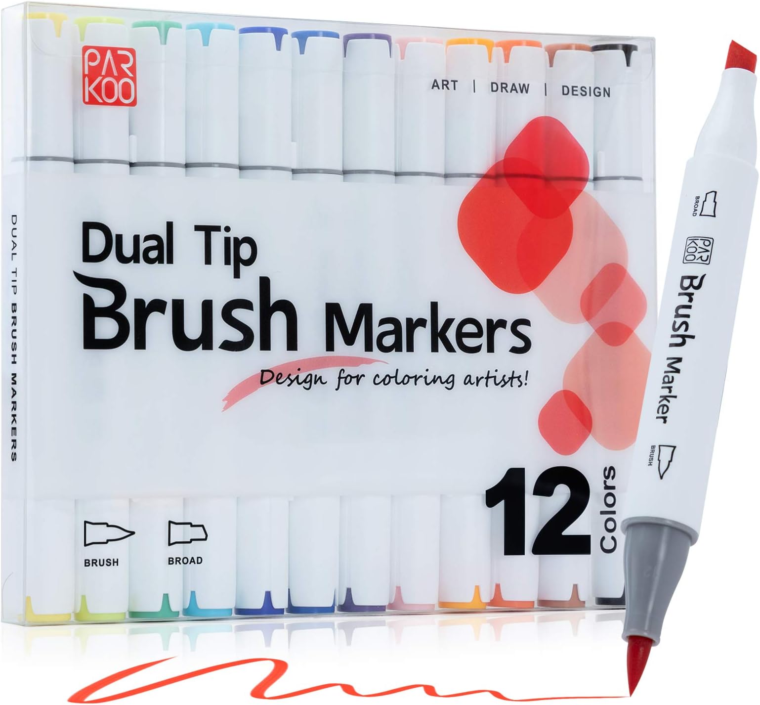 ParKoo Alcohol Brush Markers, Double Tipped Brush & Chisel Alcohol-based Art Marker 12 Colors Set for Kids, Adult Coloring and Illustration