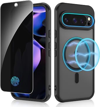 Ruky for Google Pixel 9 Pro XL Case Compatible with MagSafe, Transparent | with Privacy Screen Protector, Clear Shockproof Protective Slim Phone Case for Google Pixel 9 Pro XL 6.8 inch, Transparent