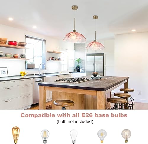 Miniatura 3 de Lámpara colgante de cristal martillado rosa  Lámpara colgante vintage grande de 14 pulgadas, moderna lámpara colgante industrial de granja, lámpara
