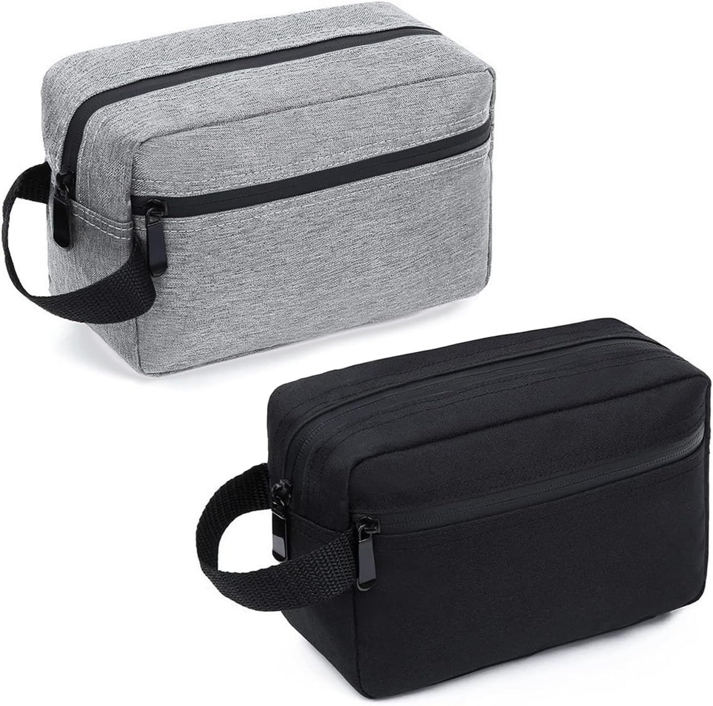 2 Pack Toiletry Bag Men Women, Water-Resistant Mens Toiletry Travel Bag, Small Shaving & Cosmetics Bag for Men and Women (Black & Gray)