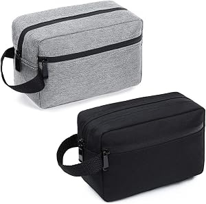 2 Pack Toiletry Bag Men Women, Water-Resistant Mens Toiletry Travel Bag, Small Shaving & Cosmetics Bag for Men and Women (Black & Gray)