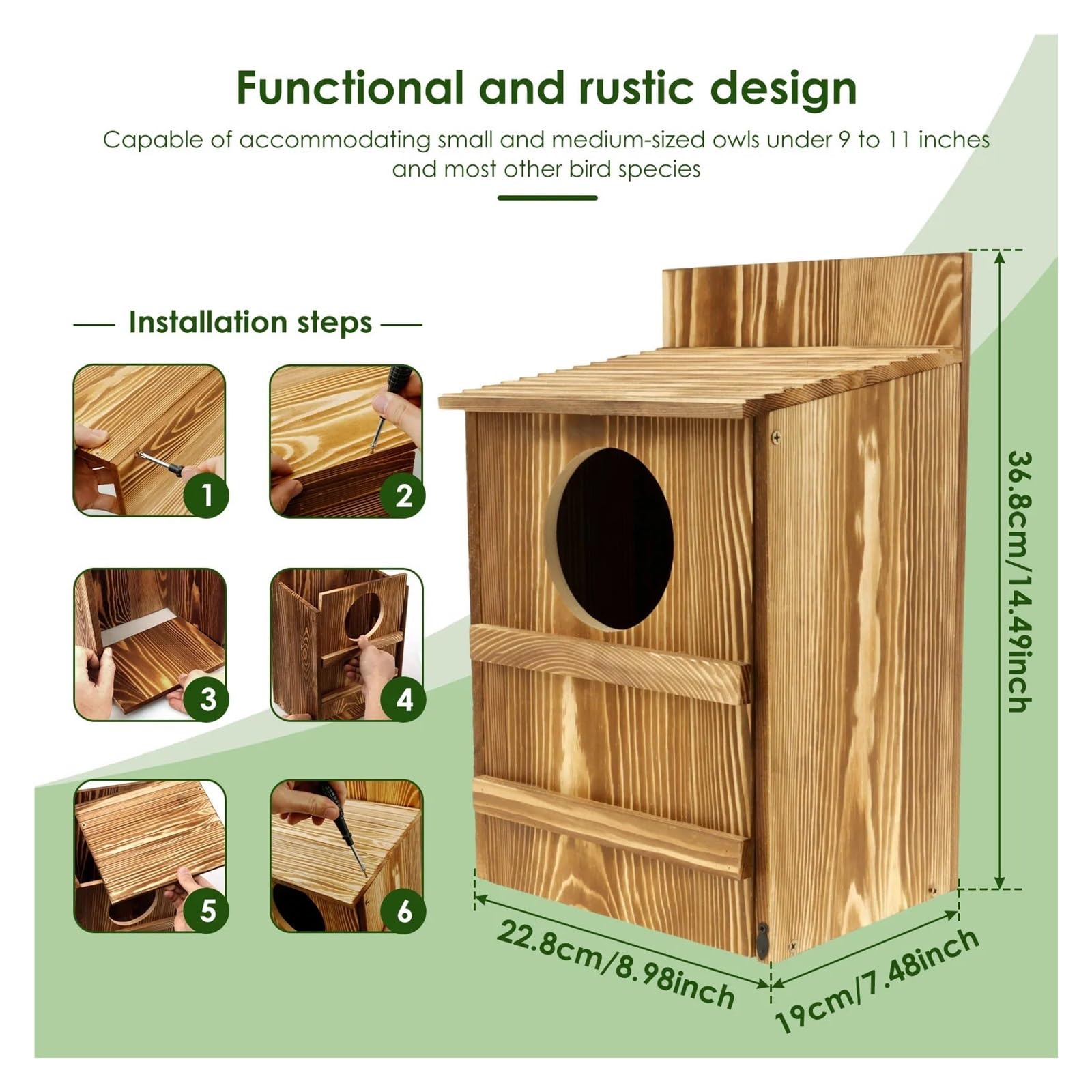 Nistkasten Vogelhaus aus Holz mit kreisförmiger Öffnung, Eulenhaus, großes Nest, Vogelzuchtkasten, for Aufhängen, Haustierzubehör, Heimbalkondekoration(36.8x19x22.8cm)
