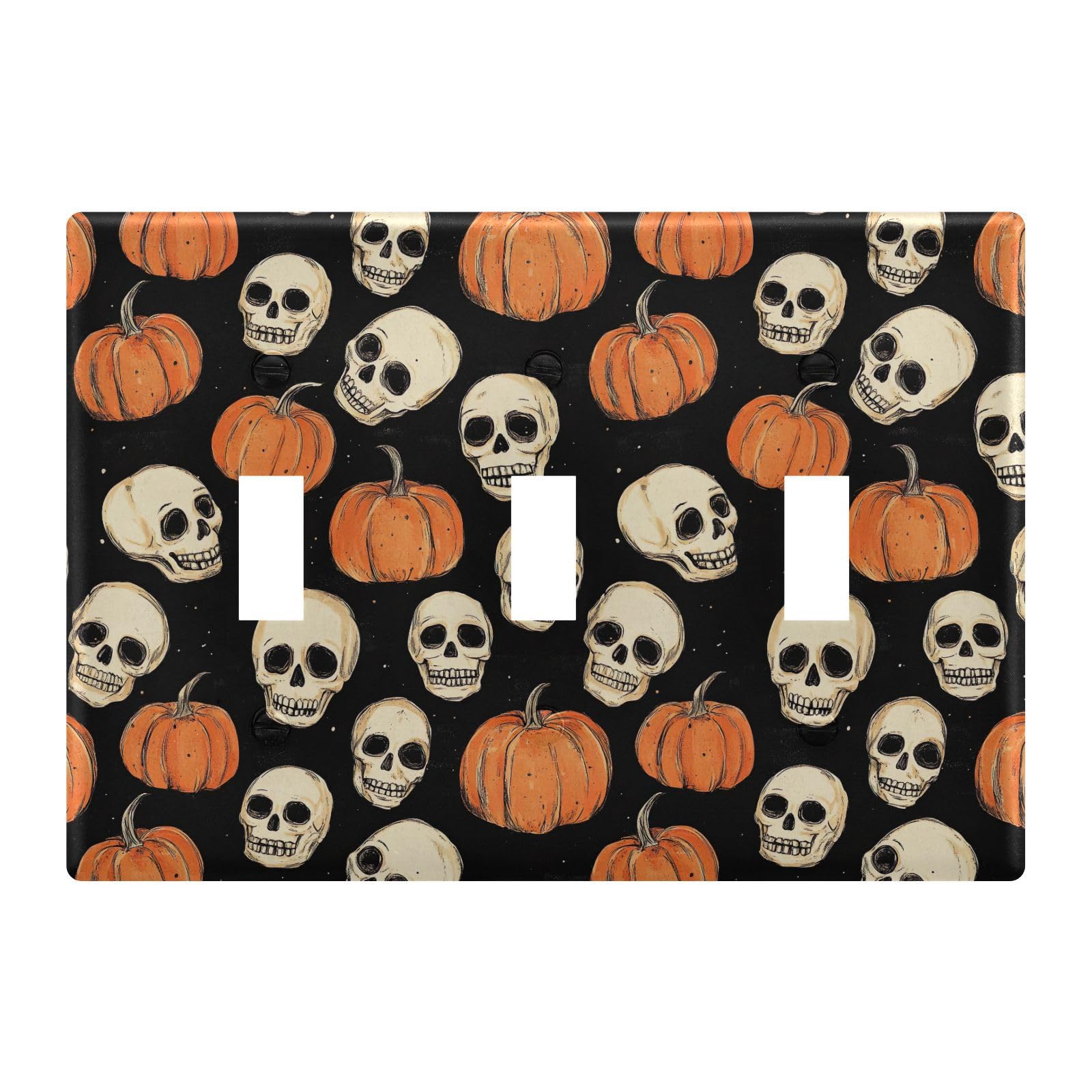 Light Switch Cover Halloween Skulls Pumpkins Black Background Wall Plates for Electrical Outlets 3 Gang 202b7060