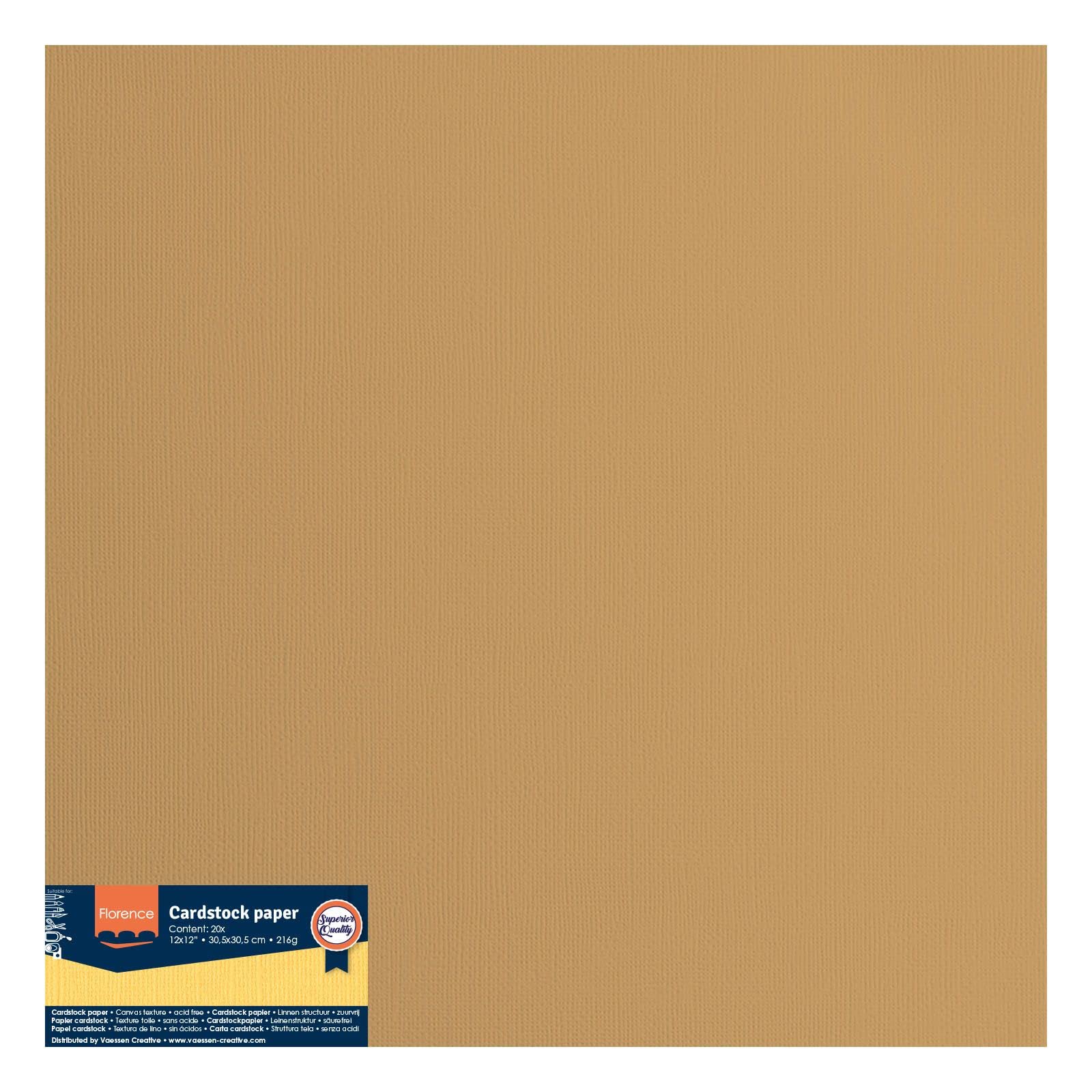 Vaessen Creative Florence Cardstock kraftpapier, vierkant, 300 g, 20 vellen voor scrapbooking en vormgeven van uitnodigingen, kaarten en fotoalbums