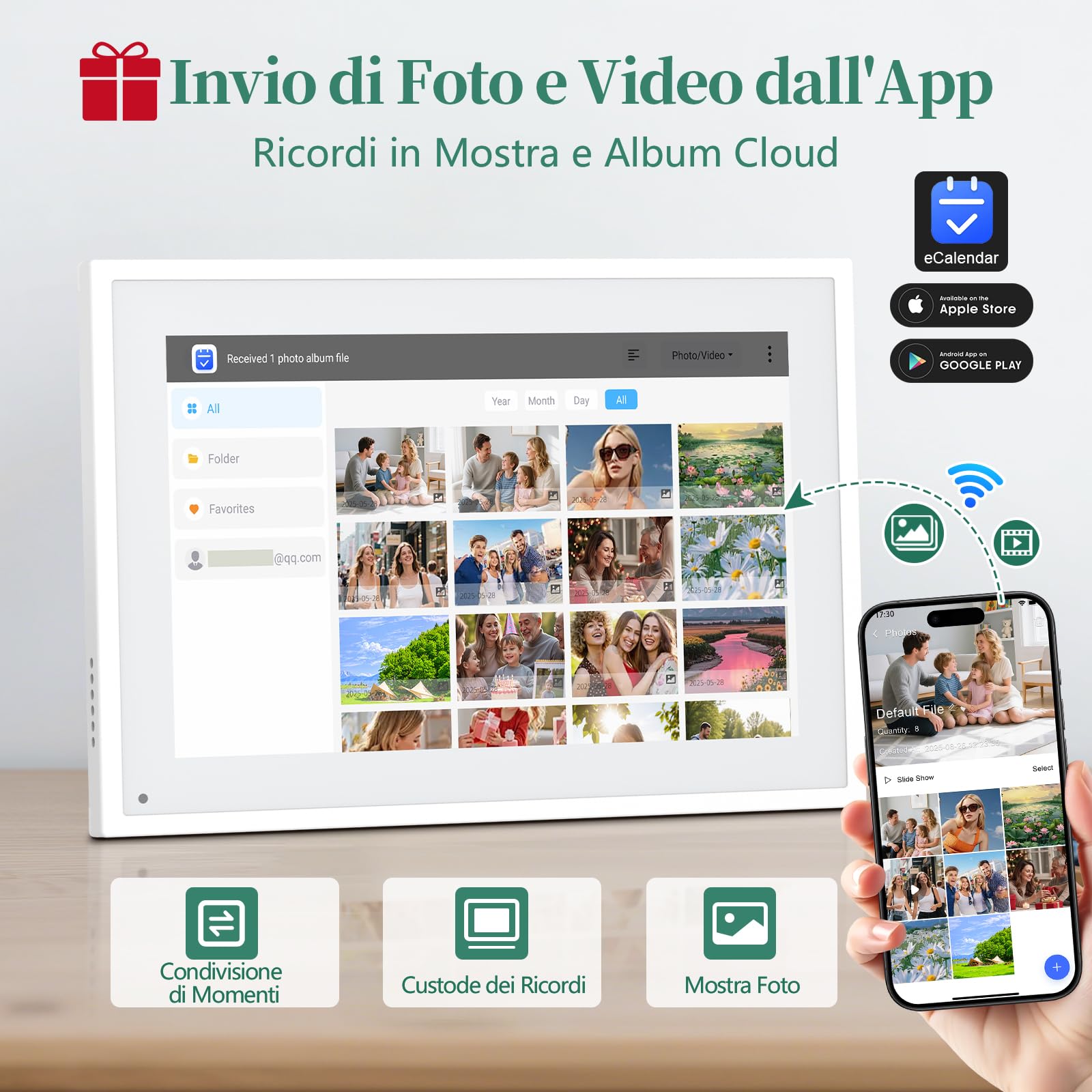 Calendario Digitale da Parete 10,1 Pollici Touch Screen - Planner Familiare con 32GB di Memoria, Cornice Foto Digitale, Sincronizzazione App e Cloud, Agenda Smart
