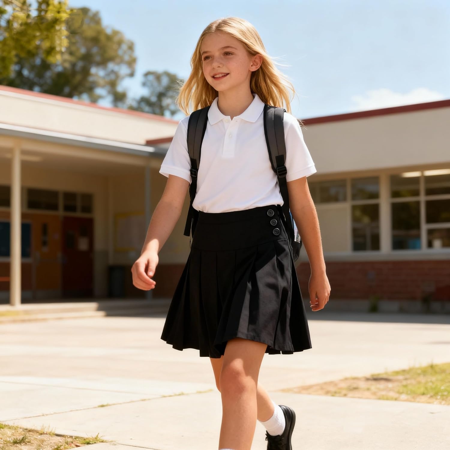 Bienzoe Girls School Uniform Skirt: Kids Adjustable Waist Stretchy Pleated Skort - Image 4