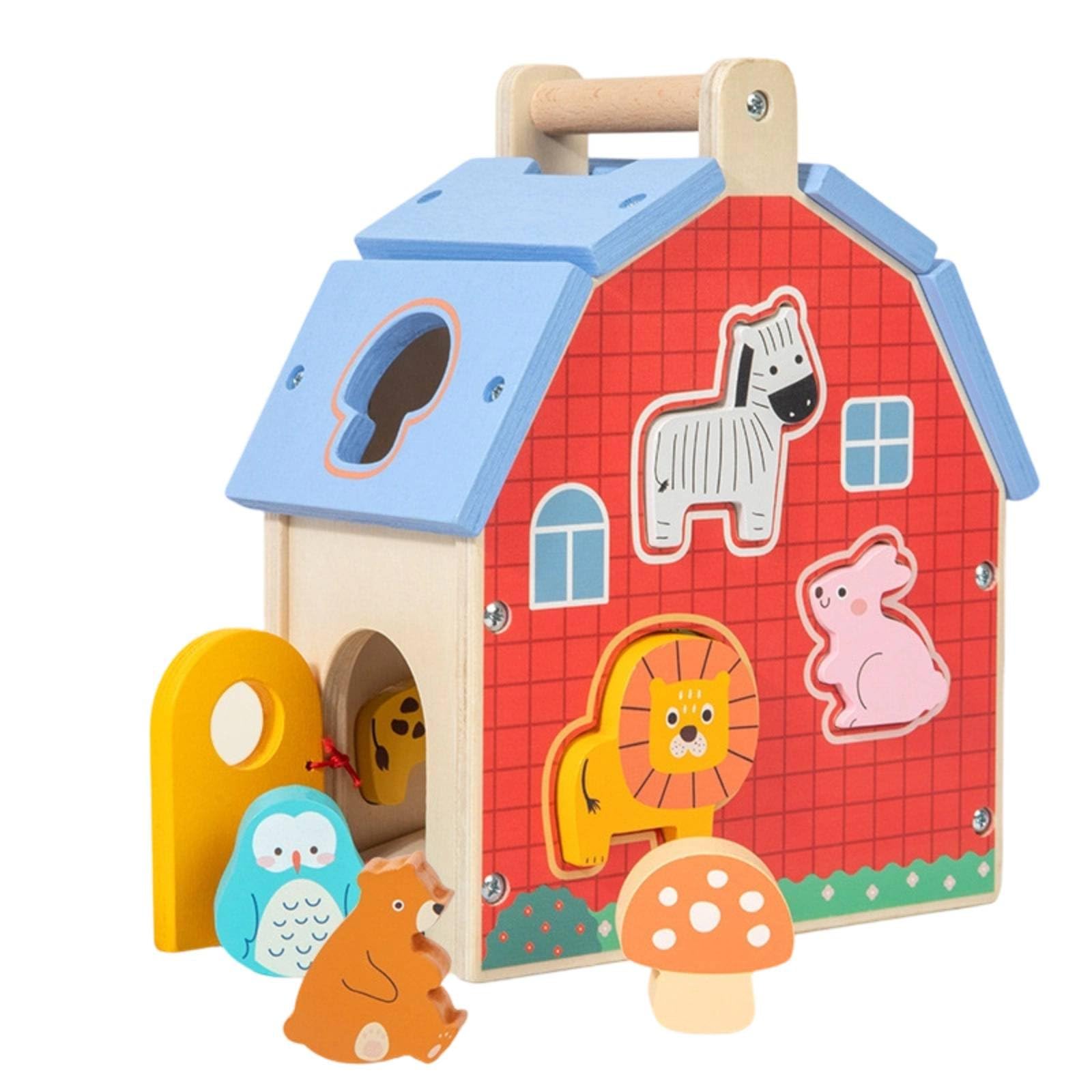 Qianly Bauernhof-Tier Steckspiel motorische Fähigkeiten mehrseitig Lernspielhaus aus feinmotorik Tier-Puzzlpielhaus für, Garten