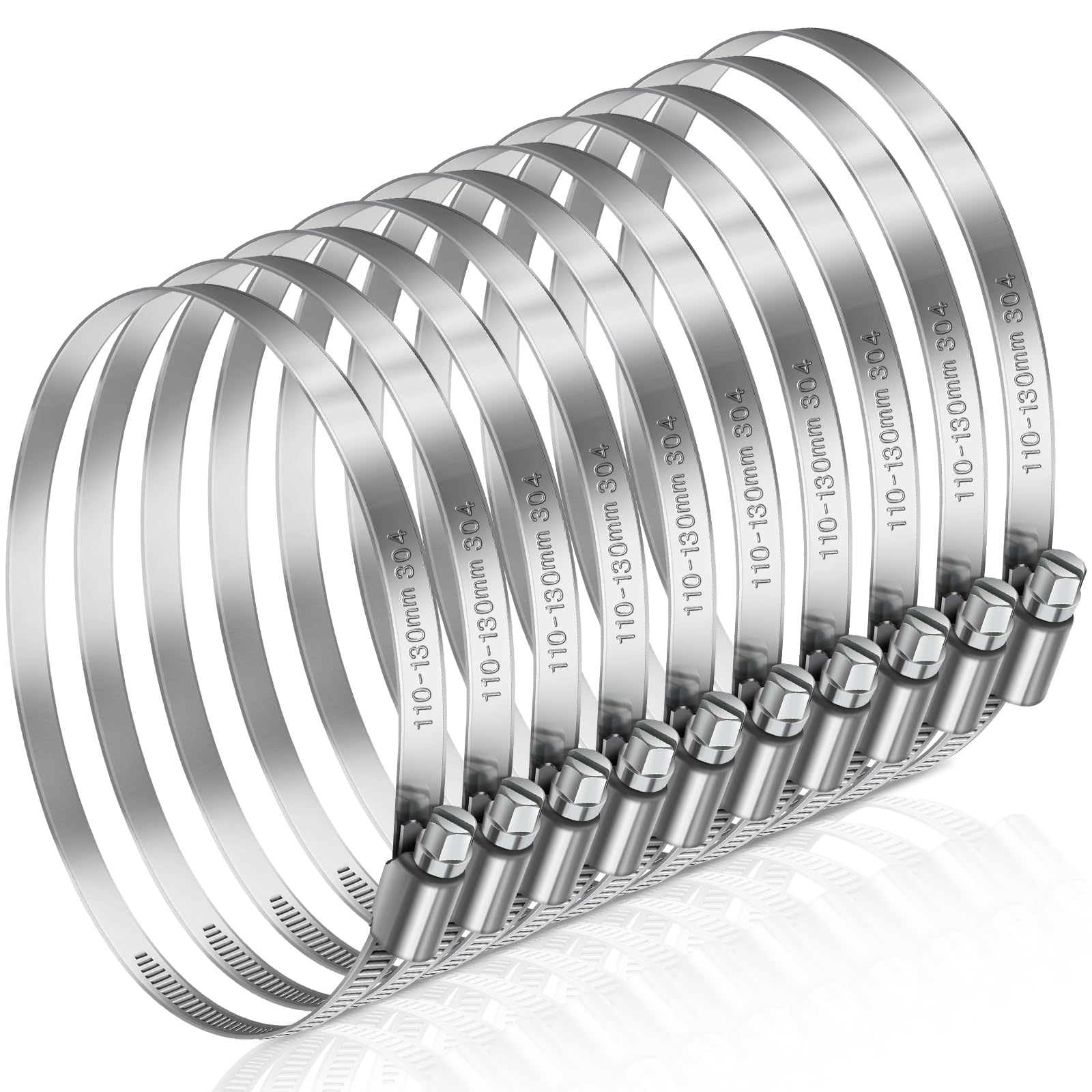 JatilEr Schlauchschellen 110-130mm, 8 Stück Einstellbare Schlauchklemme Edelstahl 304 Schlauchschelle Set Schlauchbinder, Rohrschellen für Auto, Industrie, Verbinden und Sichern von Rohrleitungen