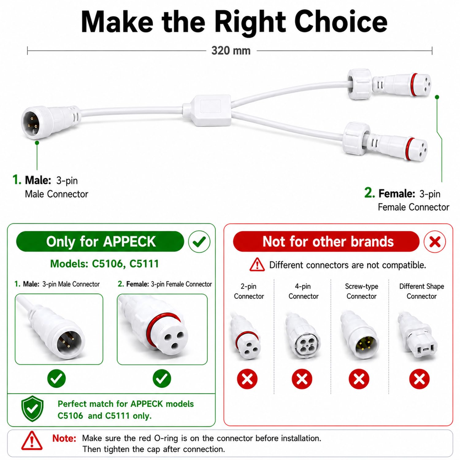 APPECK Câble d'extension étanche IP65 en forme de Y compatible avec C5106, blanc