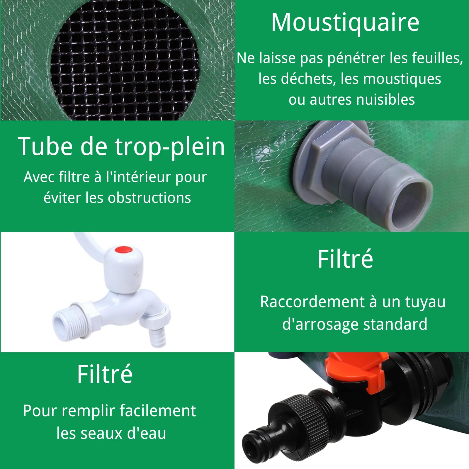 LEADZM Récupérateur d'eau de Pluie Pliable - Réservoir d'eau Écologique avec Filtre Inoxydable pour Jardin, Potager et Arrosage - Facile à Installer et à Ranger (760L)