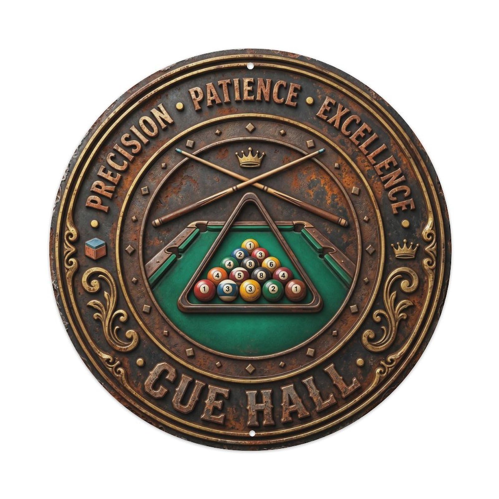 Cwbufd Vintage Style Precision Patience Excellence Cue Hall Vintage Metal Tin Sign Plaque Wall Decor For Cafe, Club Bar, Office, Garden Metal Poster 8X8inch