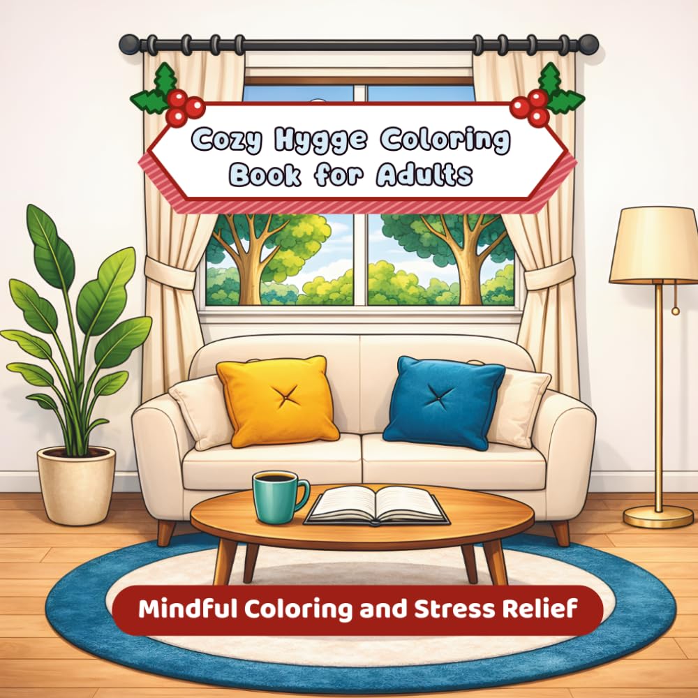 Cozy Hygge Coloring Book for Adults: 60 Cozy Home & Relaxing Hygge Scenes for Mindful Coloring and Stress Relief