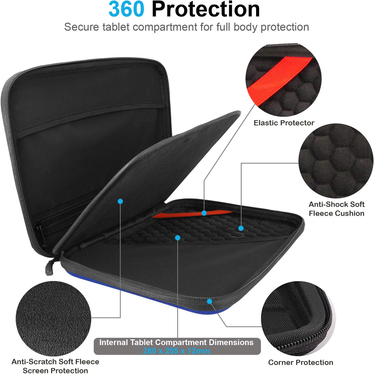 TECHGEAR Portfolio Organiser - Housse De Protection Tablette Zippée Résistante Transportable Pour Voyage Pour IPad Pro 12.9 1st, 2nd, 3rd, 4th Generations, Surface Pro X 7 6 5 4, Samsung Tab S7